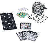Relaxdays juego de bingo, con bolillero, 75 bolas, 18 cartones, 150 fichas, tablero, niños y adultos, multicolor