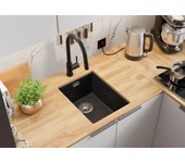 Primagran fregadero bajo encimera grafito 36x47cm, fregadero cocina 1 seno + sifón, fregadero granito al mueble 40cm - london