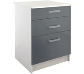 Mueble bajo de cocina con 3 cajones 60 x melamina blanca frente de polímero gris berlioz