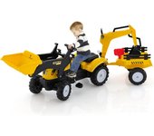 Costway tractor pedales 3 en 1 para niños, topadora de juguete con 6 ruedas, excavadora de conducción con pedales, remolque de carga desmontable, coch