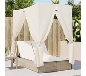 Tumbona doble vidaxl con techo y cortinas de mimbre de resina beige