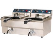 Cleiton® freidora industrial eléctrica 12+12 litros doble sobremesa con grifo | freidora profesional de aceite acero inox 10000 w termostato calidad