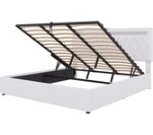 Cama adultos doble, led, mando a distancia, usb, enchufe tipo-c, lino, 180x200 cm, blanco, sin colchón