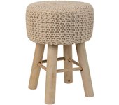 Taburete de madera y algodón trenzado marrón 32x32x44
