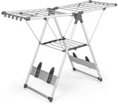 Secador de ropa de 2 niveles, tendedero plegable de aluminio con alas ajustables en altura, 21 rieles de secado, 10 pinzas, 4 soportes para zapatos
