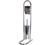 Tradineur - portarrollos de pie con escobillero, modelo nilo, soporte para papel higiénico, acero inoxidable, moderno, baño, aseo, 79 x 29 x 17,5 cm