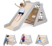 Triángulo de escalada montessori para niños con red de escalada, tabla y escalera, piedras con tobogán, capacidad de carga 50kg, a partir de 1año(gris