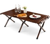 Mesa de camping plegable de madera, mesa de picnic portátil con bolsa de transporte, mesa de viaje al aire libre para patio, terraza, jardín (café)