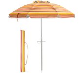 Sombrilla playa grande antiviento plegable 200cm con protección uv, ventilación y bolsa de transporte, base de sombrilla no incluida, rojo y amarillo