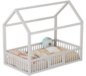 Cama individual de madera 90x200 cm - diseño de casa con puerta y estilo plano - dormitorio adulto o infantil, color blanco