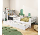 Cama infantil 90x200 cm - 2 cajones - compartimento de almacenaje - pizarra - blanco (sin colchón)