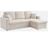 Sofá cama esquinero reversible de 3 plazas en borreguito, ida borreguito, blanco, 219x81x68 cm