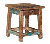 Biscottini pequeño banco cuadrado de madera de teca - taburete cuadrado con acabado envejecido - asiento cuadrado para entrada y cocina 25x30