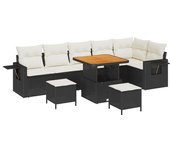 Vidaxl conjunto de sofá de jardín de 9 piezas con cojines de ratán sintético negro y acacia, conjunto de comedor de jardín de 3 piezas con cojines d