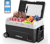 Nevera portátil de 35 l con compresor, bluetooth, 12/24 v, 230 v, mininevera para coche de doble zona, nevera de camping con ruedas