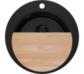Primagran fregadero cocina circular todo negro 50x50cm, fregadero granito 1 seno + sifón + accesorios, fregadero sobre encimera al mueble 45cm - pisa