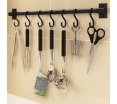 Gancho de cocina curvo para montar en la pared, sin perforaciones, negro, baño, cocina, estante de almacenamiento, accesorios no incluidos (6x50cm)