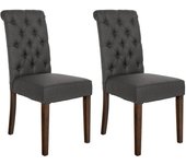 Juego de 2 sillas de comedor de diseño clásico asiento con botones decorativos en tela gris oscuro 10_0001617