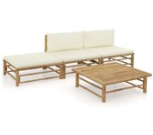 Vidaxl set de muebles de jardín 4 piezas bambú y cojines blanco crema