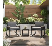 Juego de tres, juego de bistro, juego de mecedora con cuerda, con mesa de centro de cristal, con cojines de asiento y respaldo, negro