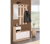 Muebles de entrada clint, entrada moderna, mueble con zapatero, armario multiusos con espejo y perchero, 100x25h180 cm, roble y blanco