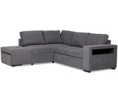 Sofá cama romeo chaiselongue con arcón, puf y estante estilo moderno color gris oscuro 249 cm