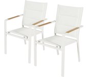 Conjunto de 2 sillas de jardín en aluminio y textilene blanco
