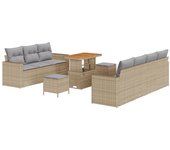 Conjunto de sofás de jardín de 10 piezas con cojines beige poliratán acacia, conjunto de comedor de jardín de 3 piezas con cojines beige poliratán aca