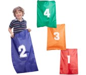 Relaxdays sacos carreras infantiles, sacos para saltar, a partir de 3 años, poliéster, 4 unidades, multicolor