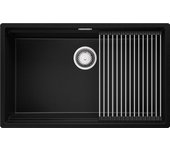 Primagran fregadero bajo encimera negro 76x47cm, fregadero cocina 1 seno + sifón + enrollable escurridor, fregadero granito al mueble 80cm - prague