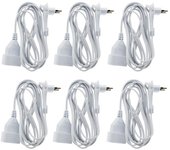 Lote de 6 - prolongador sin toma de tierra con enchufe extraplano 2x 0,75mm² blanco 3m - zenitech