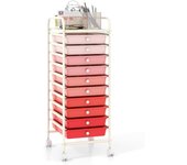 Carro con ruedas con 10 cajones, estante para baño, carrito auxiliar, carrito para el hogar, carrito con ruedas, carrito de baño, (gradación rosa)