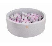 Meowbaby piscina de bolas, round seca para niños, gris claro : blanco/gris/rosa pastel, 200 pcs, 90x30cm