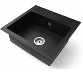 Fregadero cocina negro 41,5x44,2cm, fregadero granito 1 seno + sifón