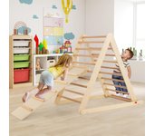 Triángulo de escalada para niños con tobogán para trepar y deslizarse, para guardería o casa, capacidad de carga 50 kg, para niños de 3 años+ (natural
