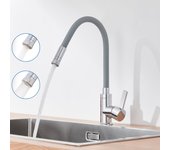 Auralum max mezclador cocina con manguera de silicona flexible deformable grifo de fregadero con 2 tipos jets,grifería cocina giratoria 360°-gris
