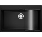 Primagran fregadero cocina negro 78x50cm, fregadero granito 1 seno + sifón + enrollable escurridor, fregadero sobre encimera al mueble 80cm - oslo