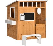 Casita infantil de exterior outsunny madera de abeto madera natural 122x108x135.5 cm