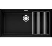 Primagran fregadero bajo encimera negro 86x47cm, fregadero cocina 1 seno + sifón + enrollable escurridor, fregadero granito al mueble 90cm - prague