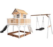 Axi casa de juegos liam con arenero, columpio nido y tobogán gris | casa zancudo xxl en marron y blanco de madera fsc para niños | torre de juegos con