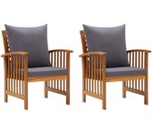 Vidaxl sillas de jardín con cojines 2 unidades madera maciza acacia