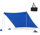 Toldo playa plegable con protección solar upf50+, 4 bolsas de arena, 2 postes de aluminio, para camping picnic pesca, azul, 3x3m