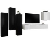 Conjunto de muebles de salón switch iii – diseño moderno – negro y blanco brillante – mueble para tv y almacenajes colgantes