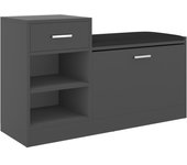 Banco para zapatos, botas, cómoda, estante, almacenamiento de entrada, 94,5 x 31 x 57 cm, aglomerado gris 02_0022961