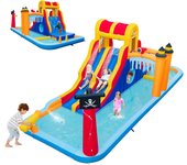 6 en 1 trampolín inflable, 2 toboganes, pared de escalada, cañón de agua, estacas, bolsa de transporte, carga 90 kg para 3 niños de 3 a 10 años