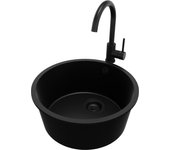 Primagran fregadero bajo encimera todo negro 46x46cm, fregadero granito 1 seno + grifo 32x20cm + sifón, fregadero cocina al mueble 50cm - la valeta