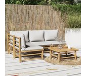 Vidaxl set de muebles de jardín 5 piezas bambú y cojines gris claro