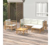Conjunto de muebles de jardín vidaxl de 6 piezas con cojines de bambú en color blanco crema