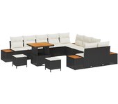 Conjunto de sofá de jardín de 13 piezas con cojines negro poliratán acacia de vidaxl, conjunto de comedor de jardín de 3 piezas con cojines negro poli