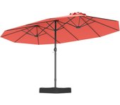 Sombrilla doble con base, sombrilla rectangular con doble toldo 4,52 x 2,64m, manivela, 12 varillas, base con sacos de arena, sombrillas terraza
